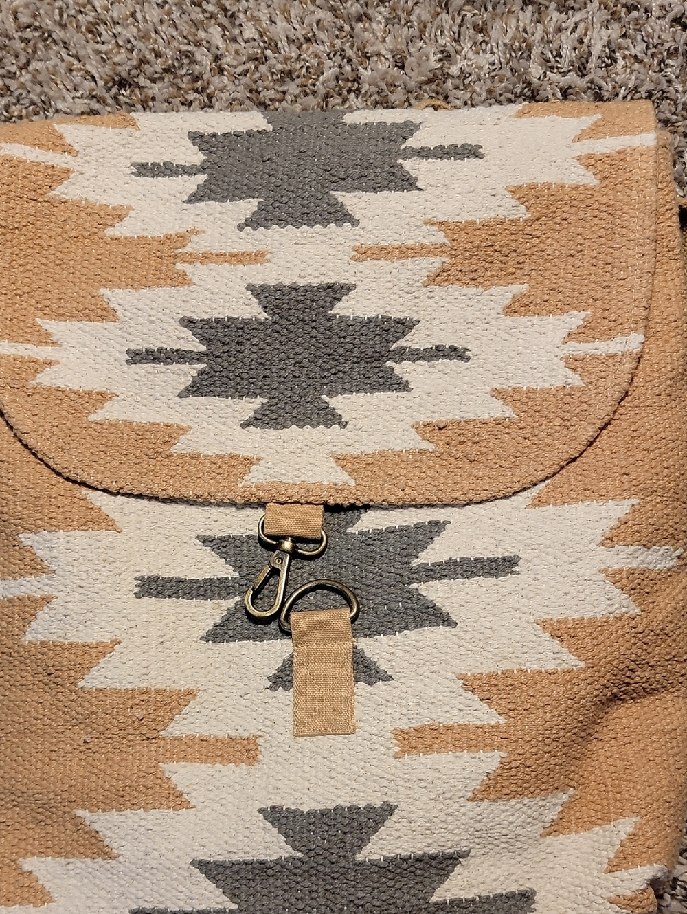 Panache Women’s Aztec-Pattern  Backpack in Tan and Gray